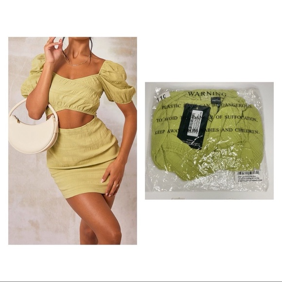 Lime Textured Linen Cut Out Puff Sleeve 